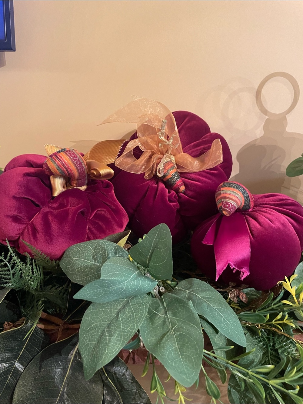 New handmade Velvet Pumpkin Trio in Deep burgundy